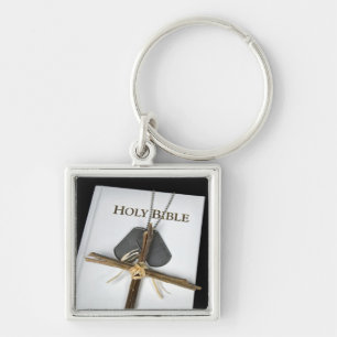 Military Dog Tags On Holy Bible Keychain
