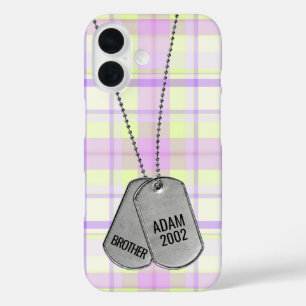 Military Dog Tags on Plaid Case-Mate iPhone Case