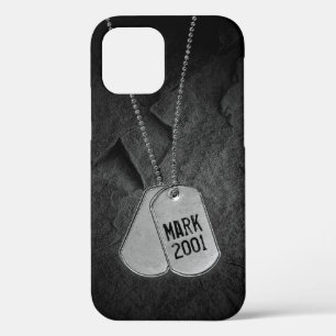 Military Dog Tags on Rock iPhone 12 Case