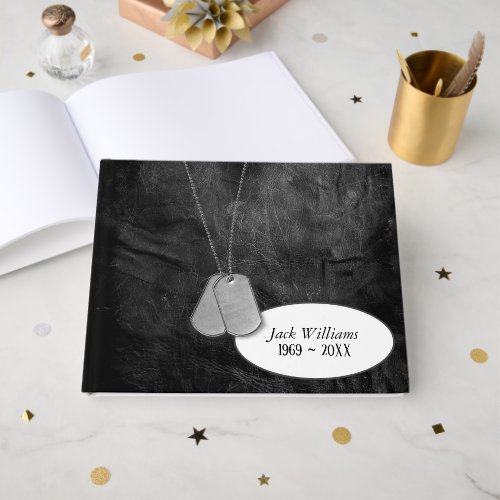 Military Dog Tags on Worn Black Leather