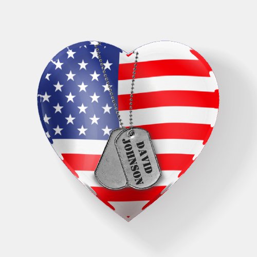 Military Dog Tags With American Flag Paperweight