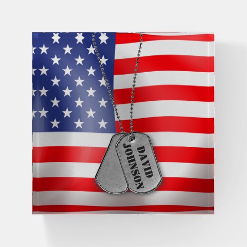 Military Dog Tags With Flag Paperweight