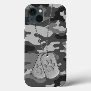 Military Dog Tags with Paw Prints On Camo iPhone 13 Case