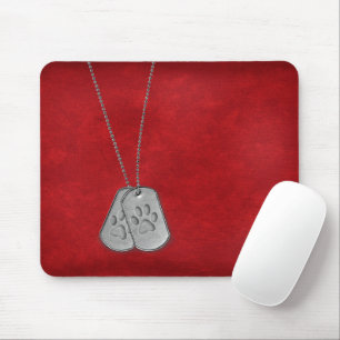 Military Dog Tags with Paw Prints On Leather Mouse Pad