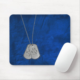 Military Dog Tags with Paw Prints On Leather Mouse Pad