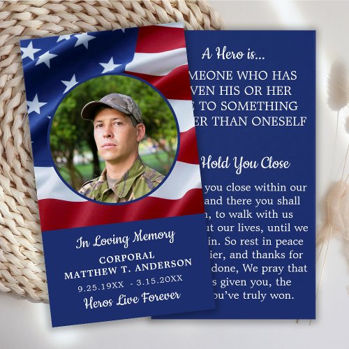 Military Fallen Soldier American Flag Prayer Card