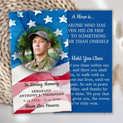 Military Fallen Soldier Prayer Card American Flag 