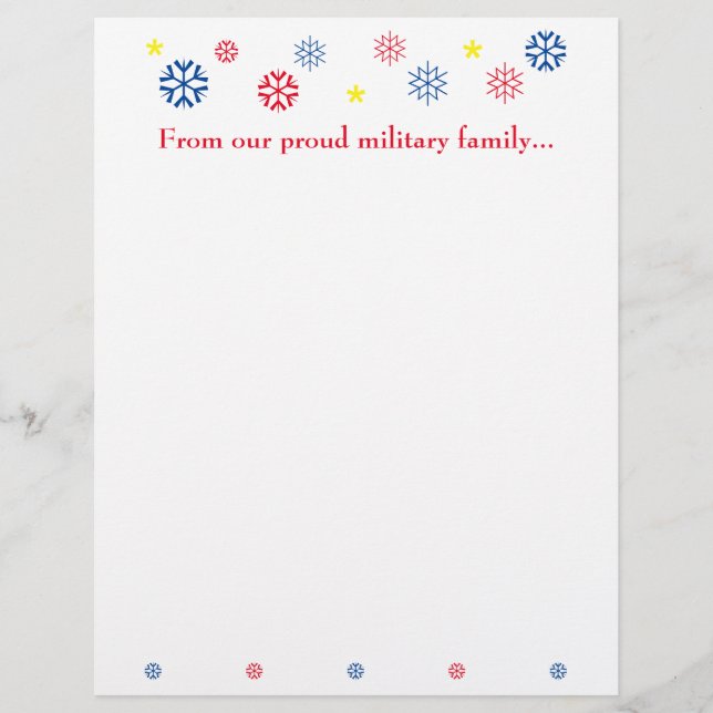 Military Family Christmas Snowflakes Customizable Letterhead (Front)