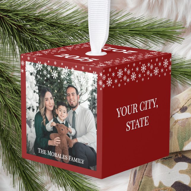 Military Family Duty Station 2 Photo Keepsake Cube Ornament (unique military family keepsake duty station christmas ornament holiday grandparents christmas gift )