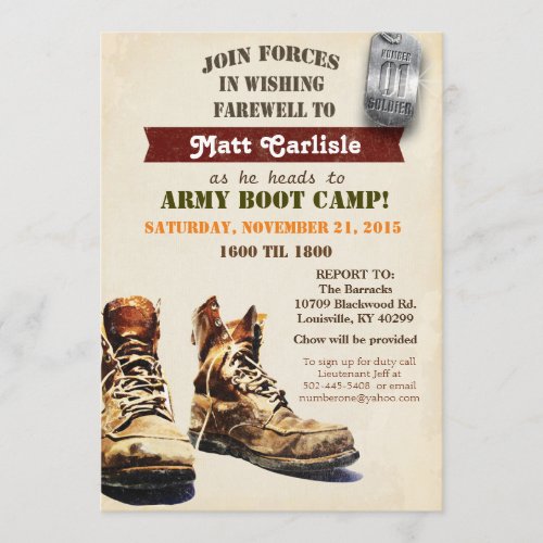 Military Farewell Going Away Boot Camp Invitation