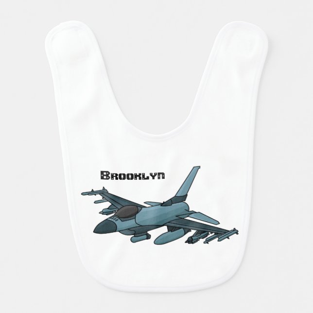 Military fighter jet plane cartoon baby bib (Front)