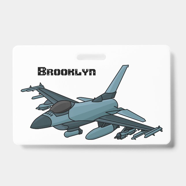 Military fighter jet plane cartoon badge (Front)