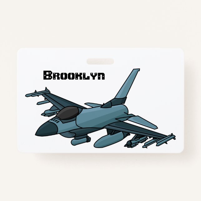 Military fighter jet plane cartoon badge (Front)