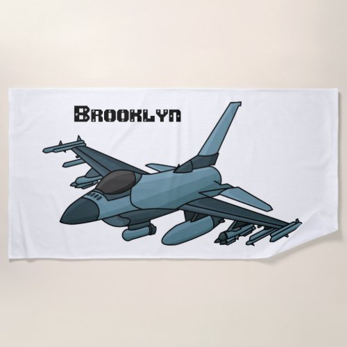 Military fighter jet plane cartoon beach towel