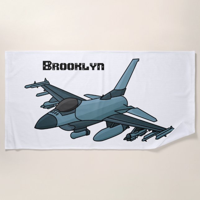 Military fighter jet plane cartoon beach towel (Front)
