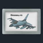 Military fighter jet plane cartoon belt buckle<br><div class="desc">For fighter plane fans. This design features a military jet in cartoon illustration style.</div>