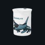 Military fighter jet plane cartoon  beverage pitcher<br><div class="desc">For fighter plane fans. This design features a military jet in cartoon illustration style.</div>