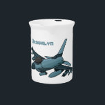 Military fighter jet plane cartoon  beverage pitcher<br><div class="desc">For fighter plane fans. This design features a military jet in cartoon illustration style.</div>