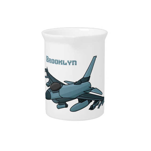 Military fighter jet plane cartoon  beverage pitcher (Front)