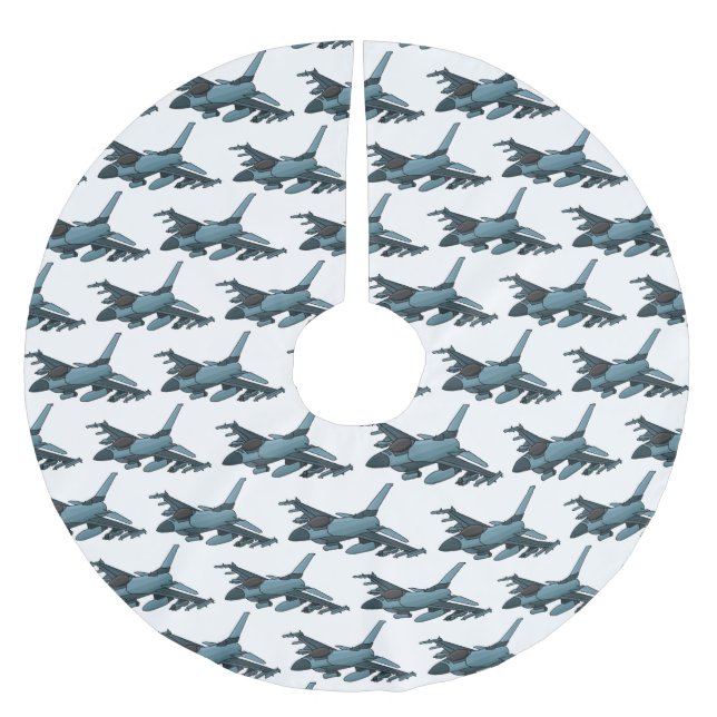 Military fighter jet plane cartoon brushed polyester tree skirt (Front)