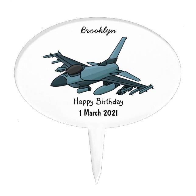 Military fighter jet plane cartoon cake topper (Front)