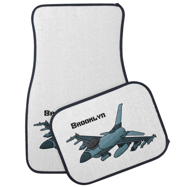 Military fighter jet plane cartoon car floor mat (Set)