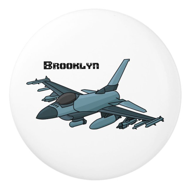 Military fighter jet plane cartoon  ceramic knob (Front)