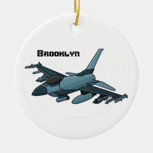 Military fighter jet plane cartoon ceramic ornament