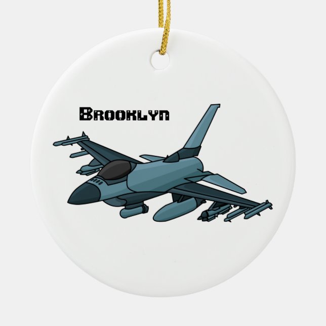 Military fighter jet plane cartoon ceramic ornament (Front)