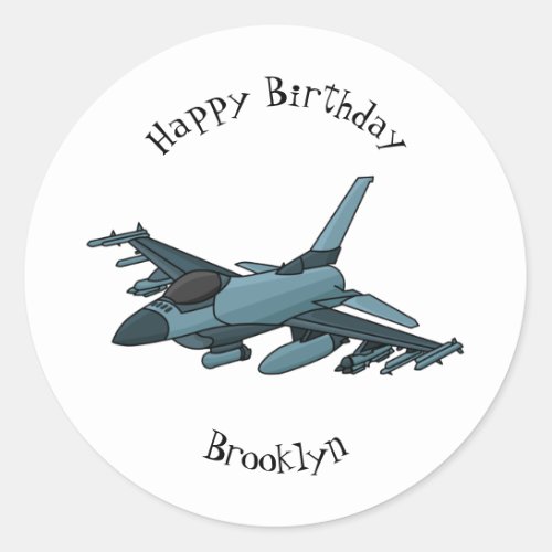 Military fighter jet plane cartoon  classic round sticker