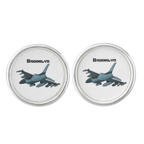 Military fighter jet plane cartoon cufflinks