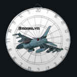 Military fighter jet plane cartoon dart board<br><div class="desc">For fighter plane fans. This design features a military jet in cartoon illustration style.</div>