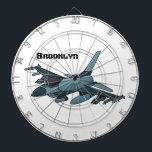 Military fighter jet plane cartoon dart board<br><div class="desc">For fighter plane fans. This design features a military jet in cartoon illustration style.</div>