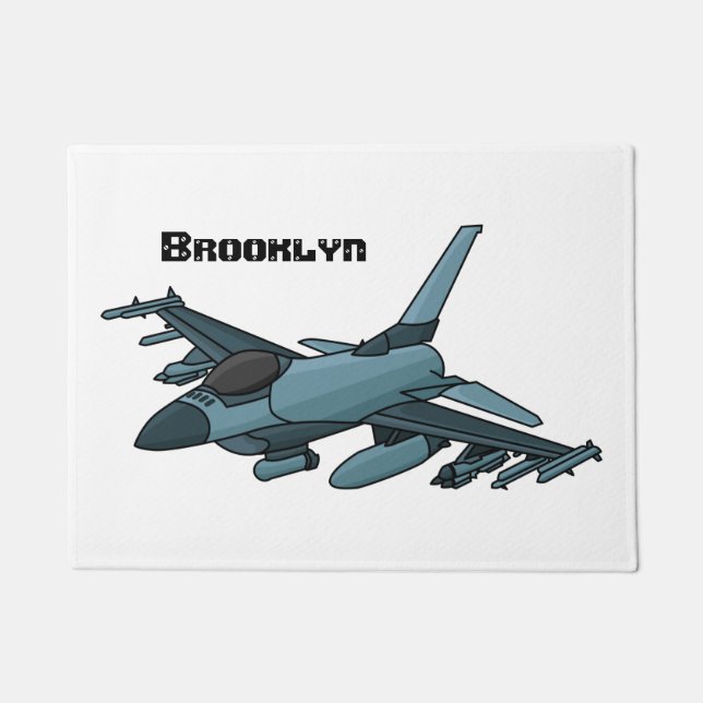 Military fighter jet plane cartoon doormat (Front)