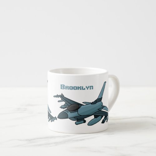 Military fighter jet plane cartoon espresso cup