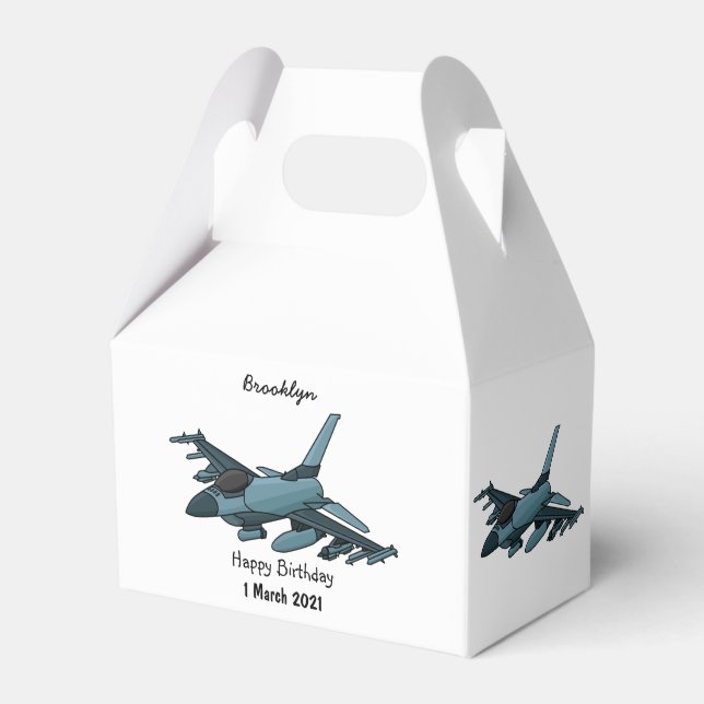 Military fighter jet plane cartoon favor boxes (Front Side)