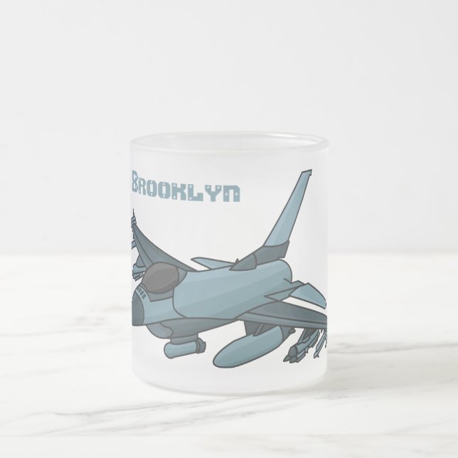 Military fighter jet plane cartoon frosted glass coffee mug (Center)
