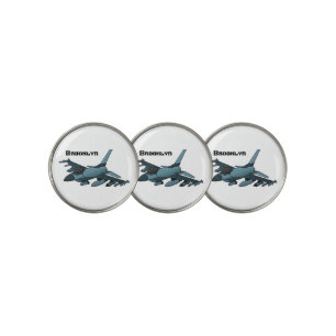 Military fighter jet plane cartoon golf ball marker