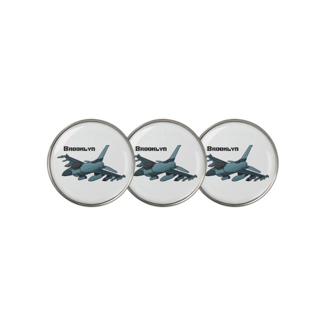 Military fighter jet plane cartoon golf ball marker (3 Up)