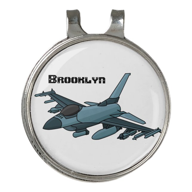 Military fighter jet plane cartoon golf hat clip (Front)