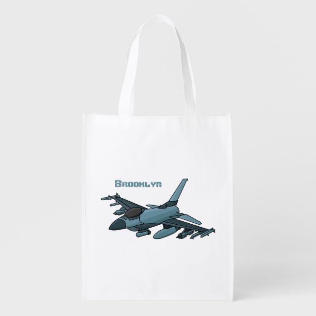 Military fighter jet plane cartoon  grocery bag (Front)