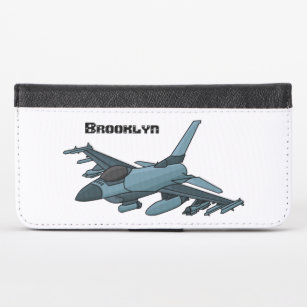 Military fighter jet plane cartoon iPhone x wallet case