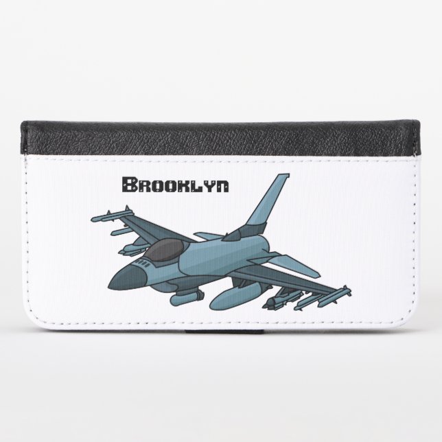 Military fighter jet plane cartoon iPhone wallet case (Front (Horizontal))