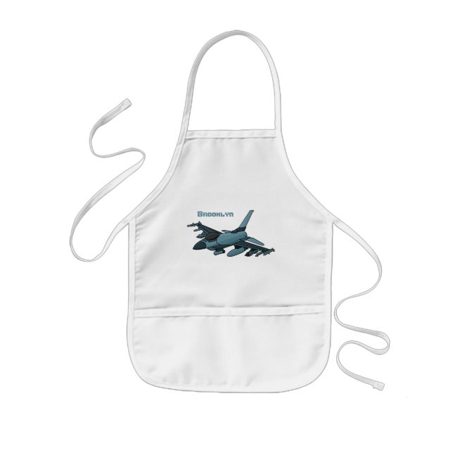 Military fighter jet plane cartoon kids' apron (Front)