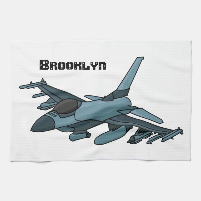 Military fighter jet plane cartoon kitchen towel (Horizontal)