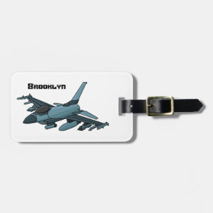 Military fighter jet plane cartoon luggage tag