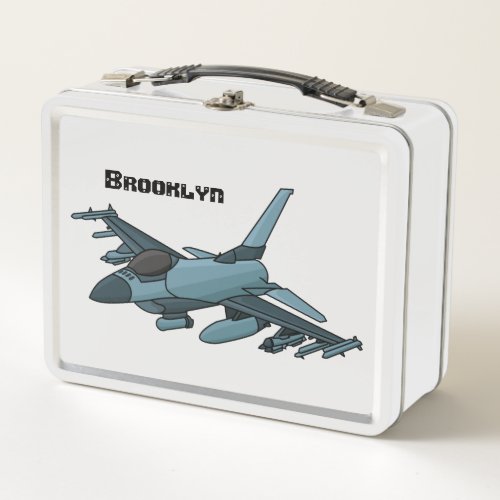 Military fighter jet plane cartoon metal lunch box