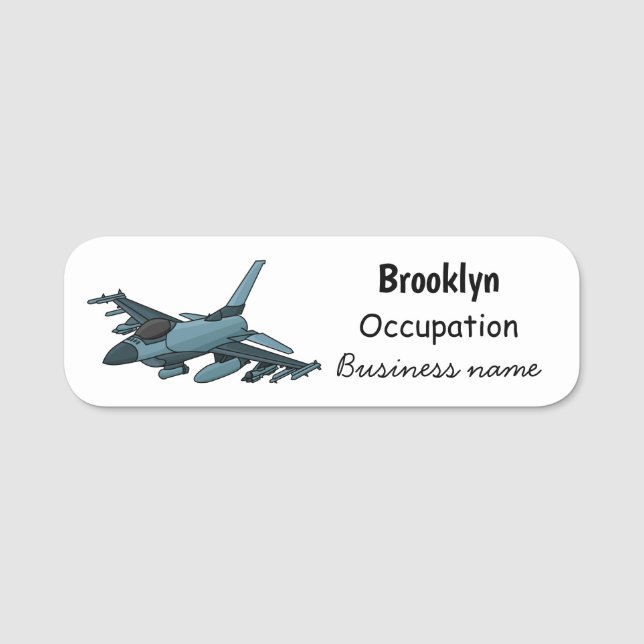 Military fighter jet plane cartoon name tag (Front)