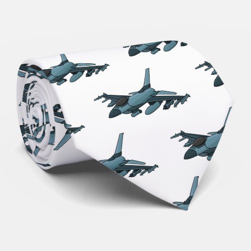 Military fighter jet plane cartoon neck tie