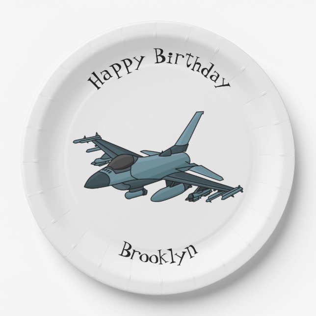 Military fighter jet plane cartoon paper plates (Front)